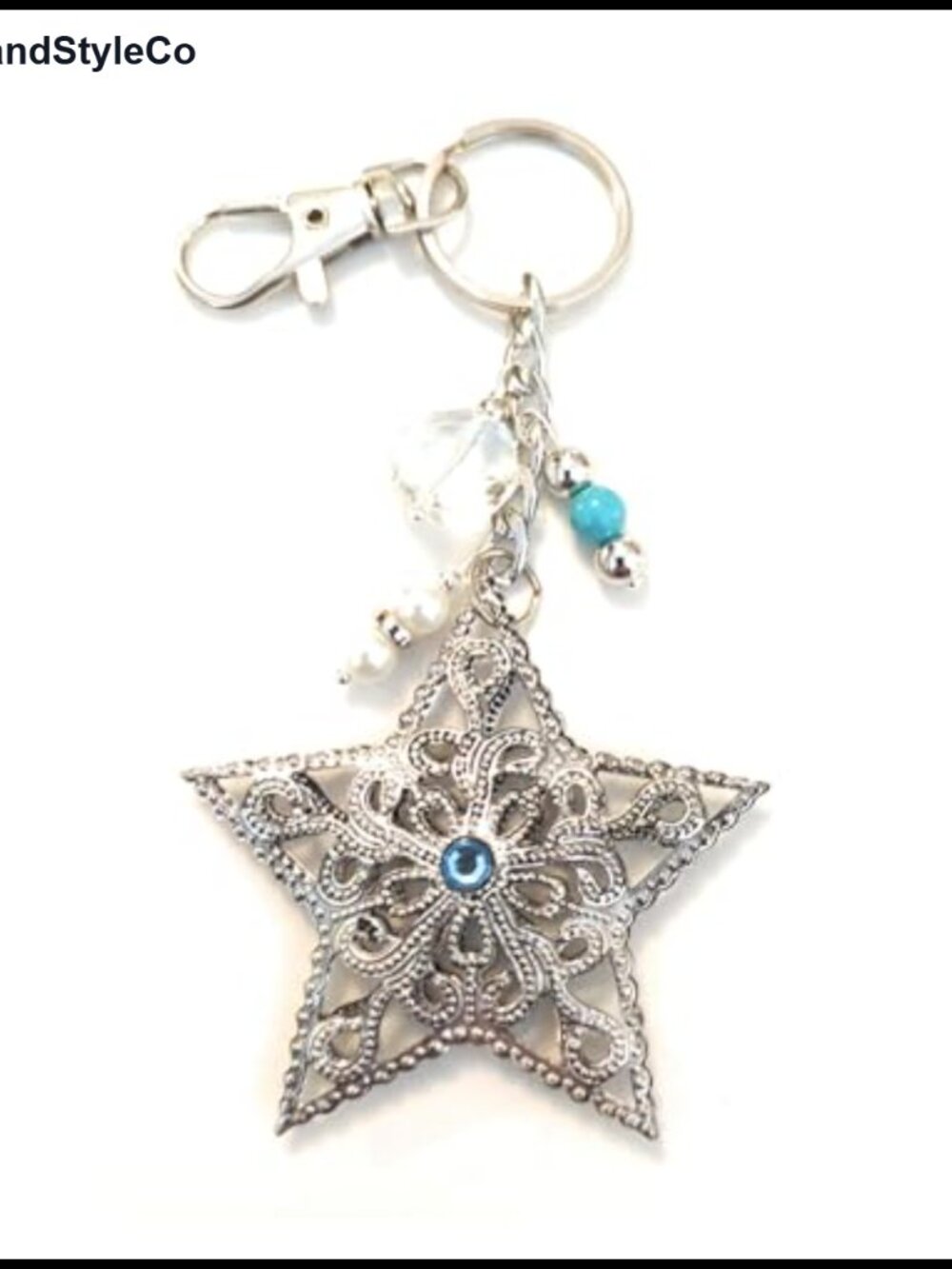 Western Star Bag Charm Keychain 6 Inch Turquoise Pearl Crystal